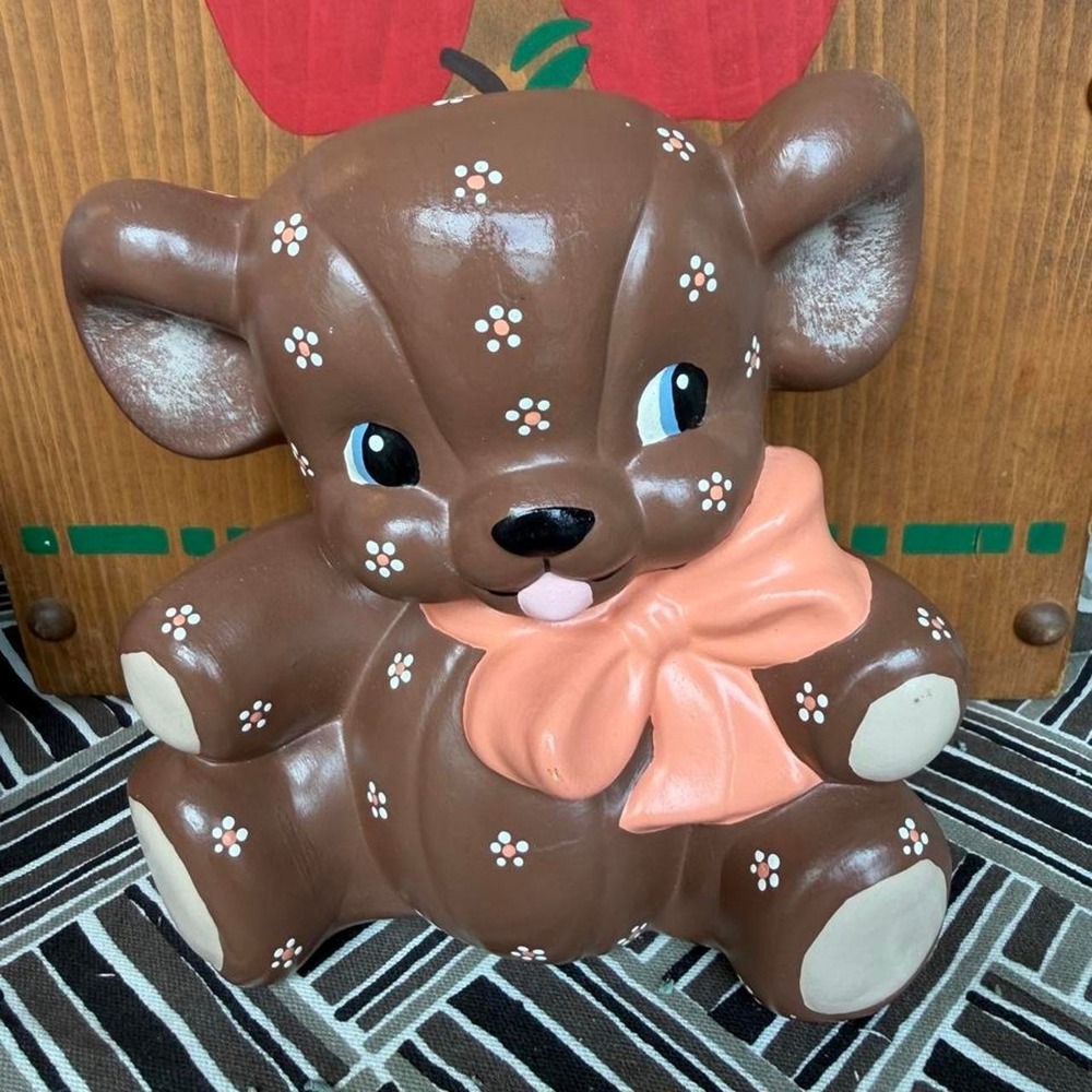 Vintage brown, pink and white bear piggy bank